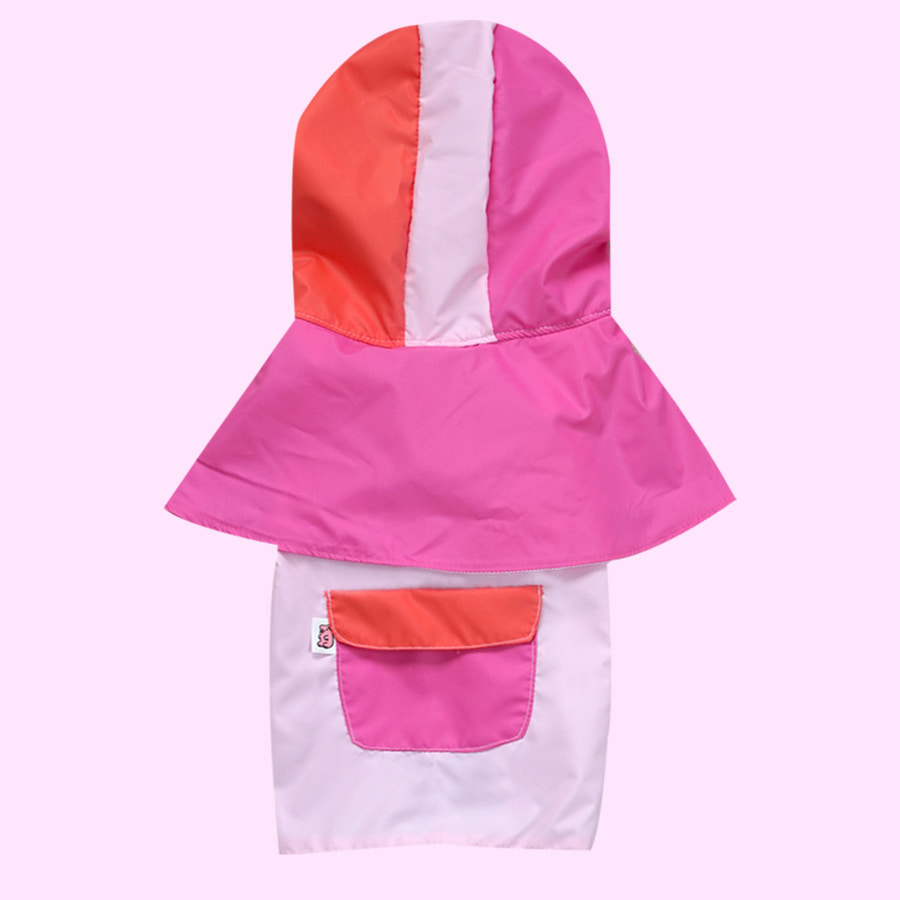 Color Block Poncho Raincoat [Pink Strawberry]